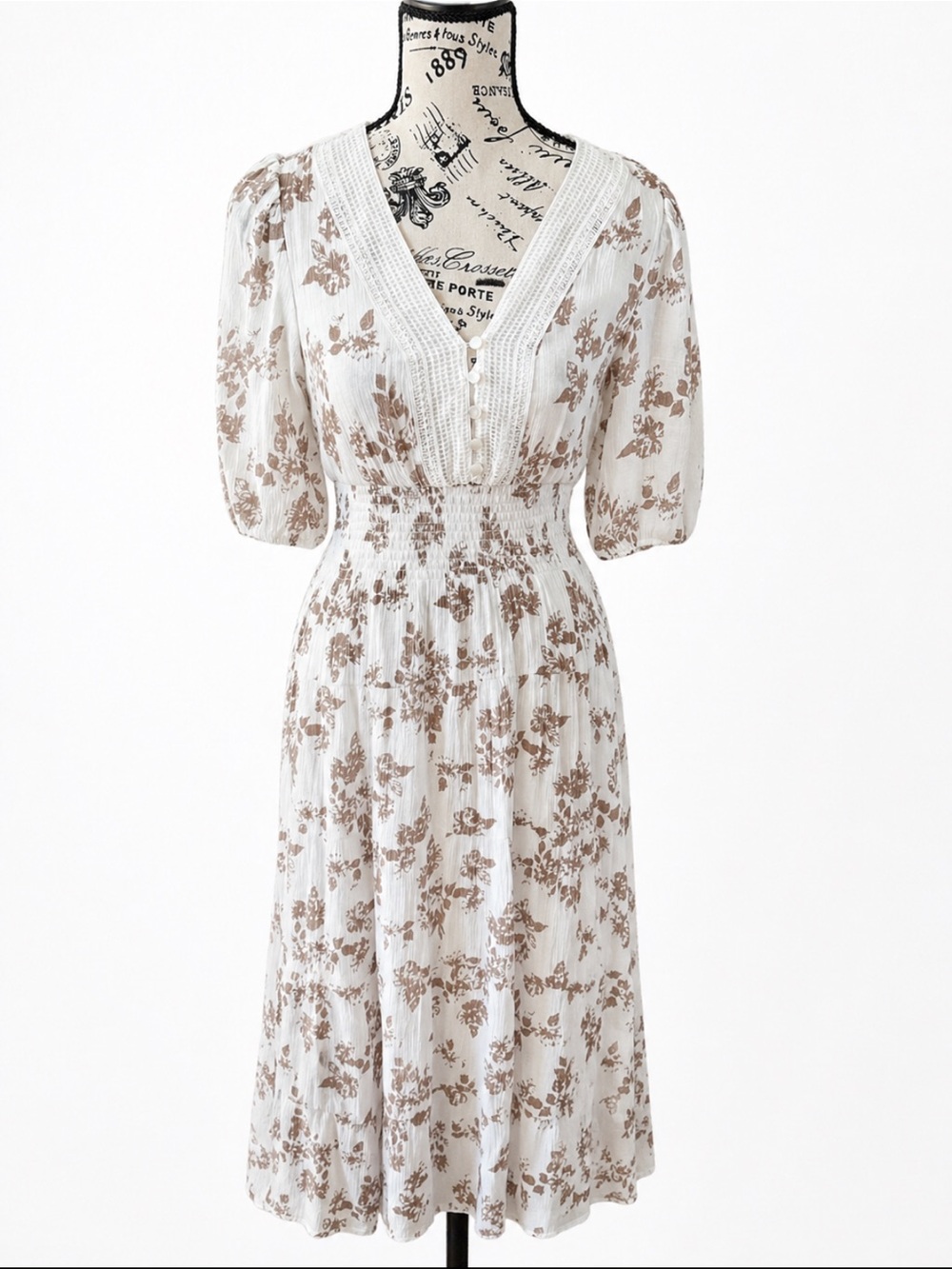 J. Gee Floral Midi Dress Smocked Waist Cottagecore Boho Size PM